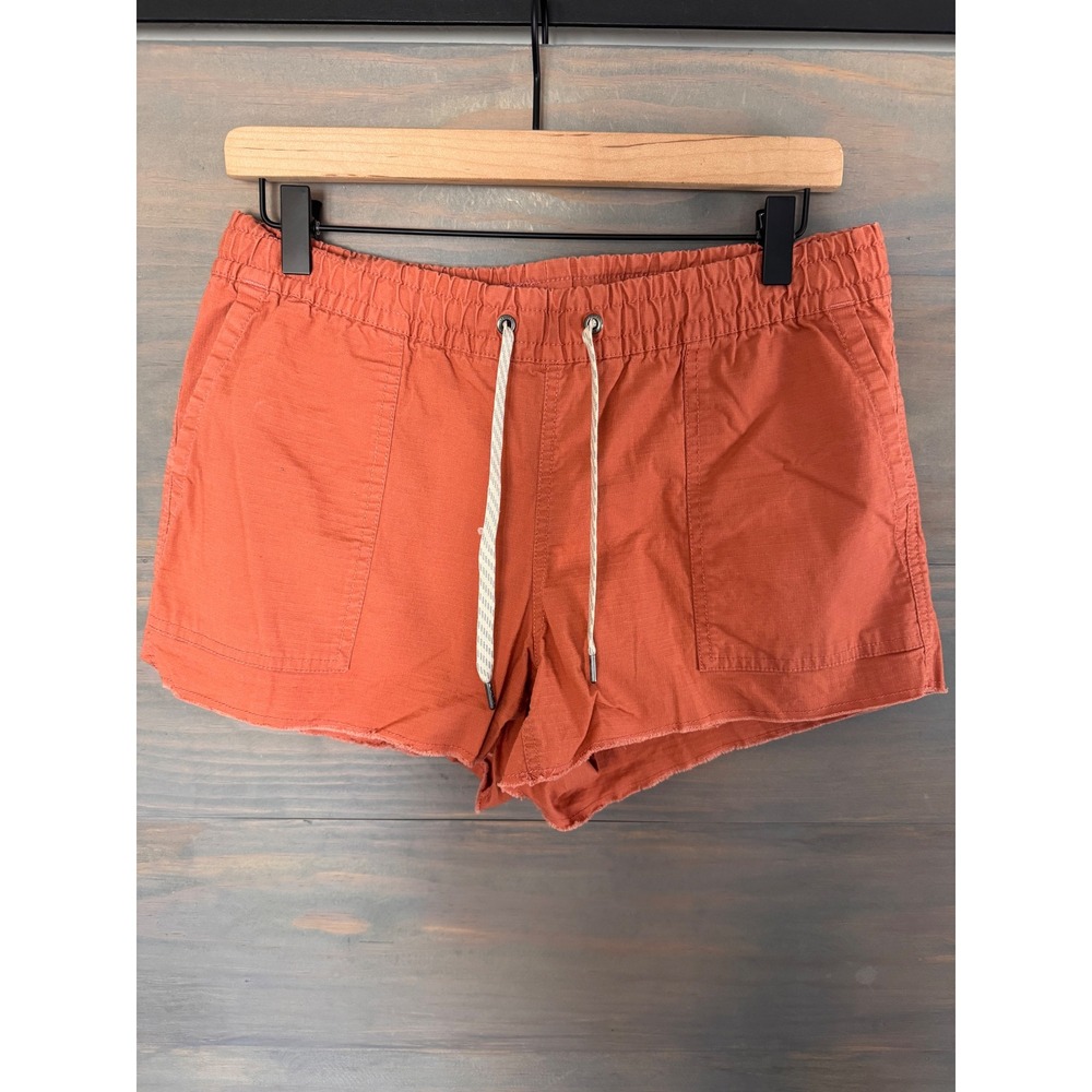 Vuori Vintage Ripstop Shorts Terracotta Orange Organic Cotton Small Frayed Hem